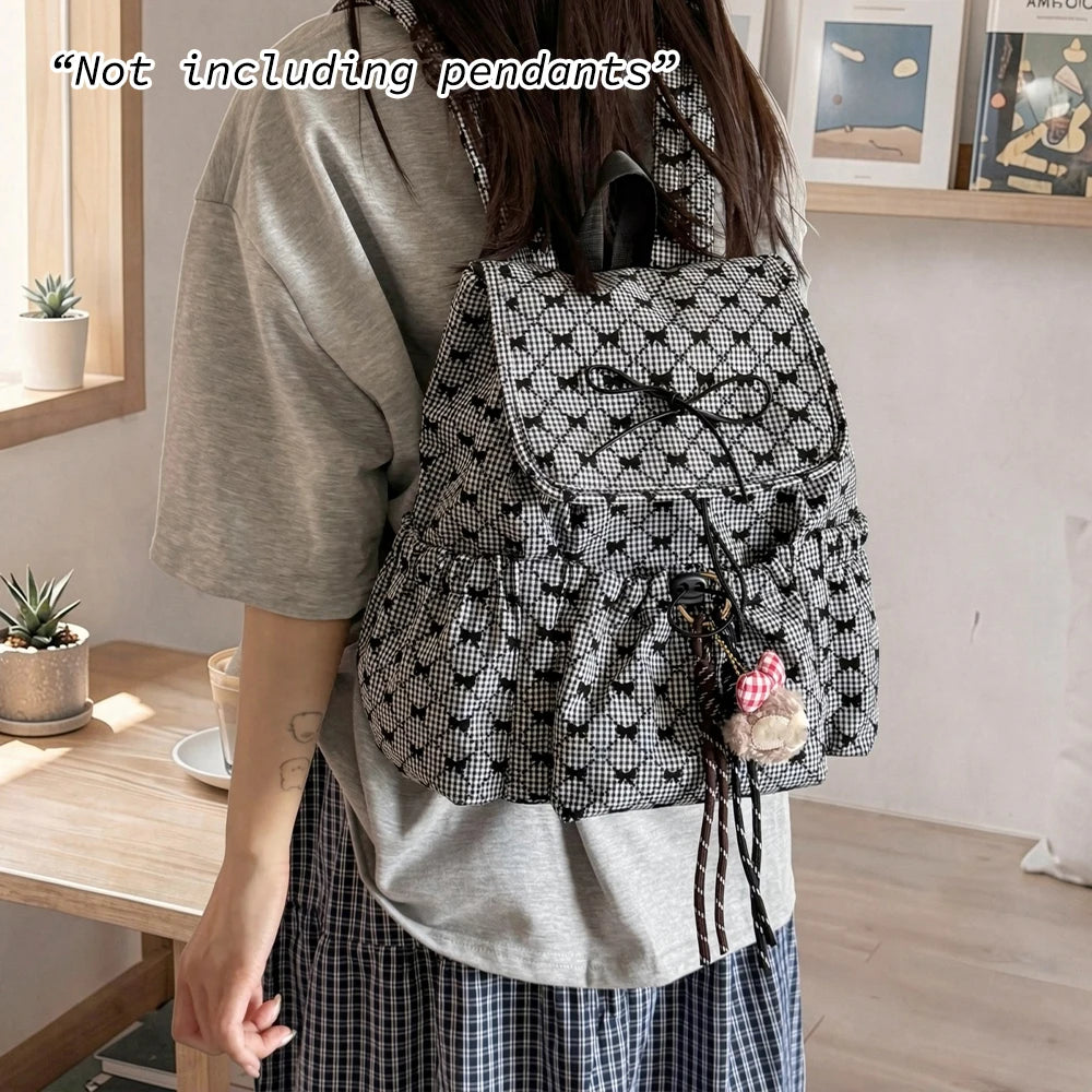 Bow Print Backpack – Japanese Style Large Capacity Casual Bag