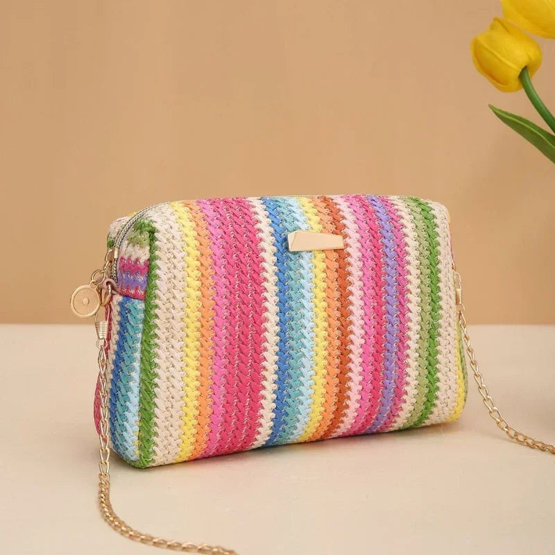 Straw Woven Crossbody Bag Women Summer Beach Chain Shoulder Purse