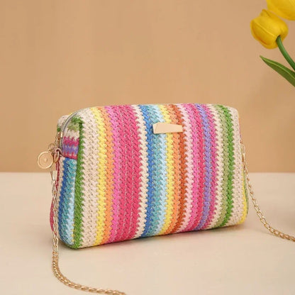 Straw Woven Crossbody Bag Women Summer Beach Chain Shoulder Purse