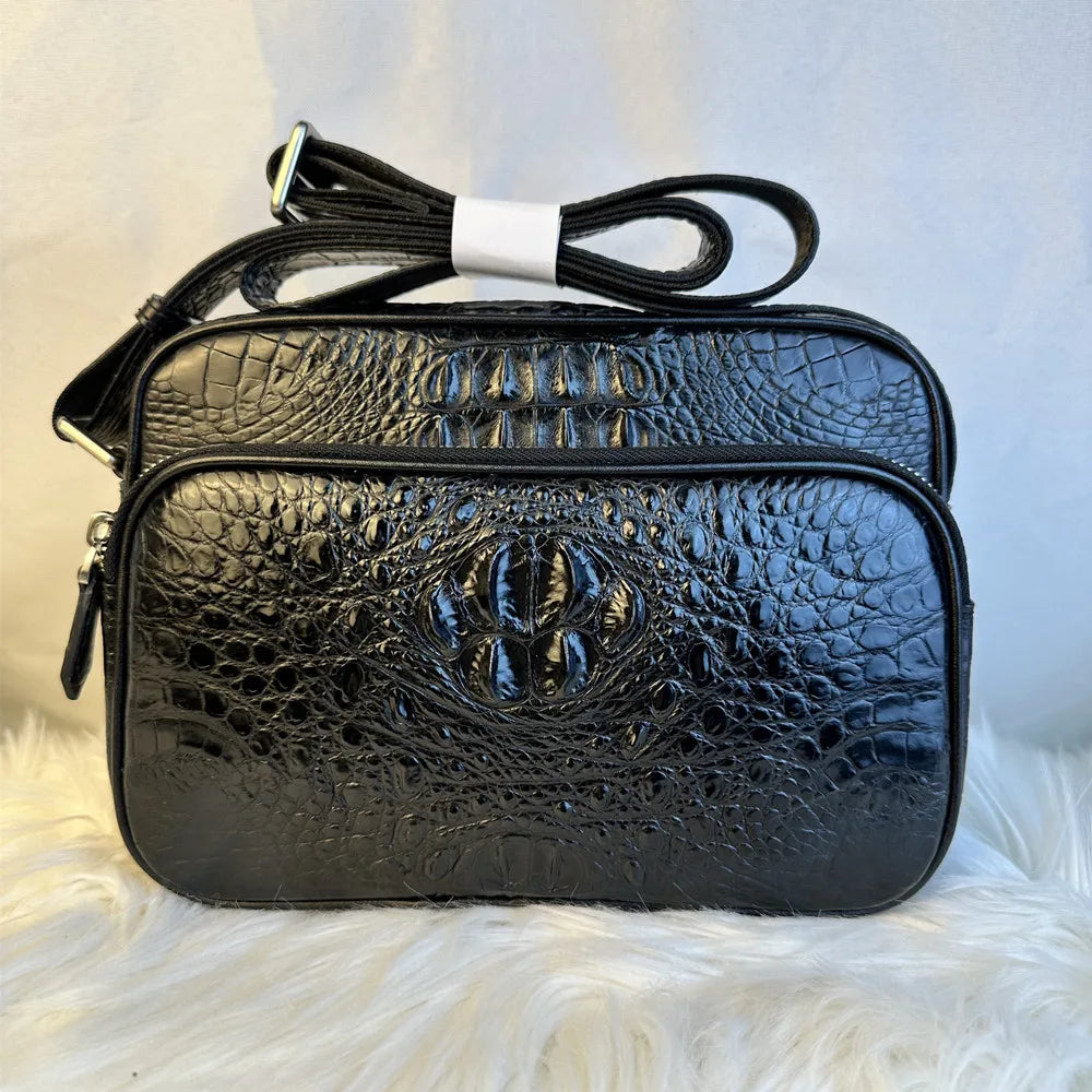 Crocodile Leather Cross-Body Bag for Men – Zipper Shoulder Wallet