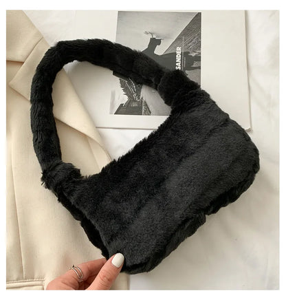 Fluffy Plush Shoulder Bag for Women – Soft Faux Fur Clutch Handbag