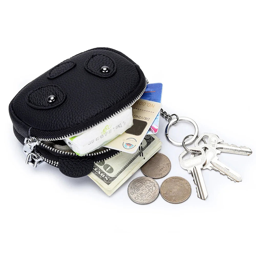 Panda Coin Purse – Genuine Cowhide Leather Double Zipper Wallet