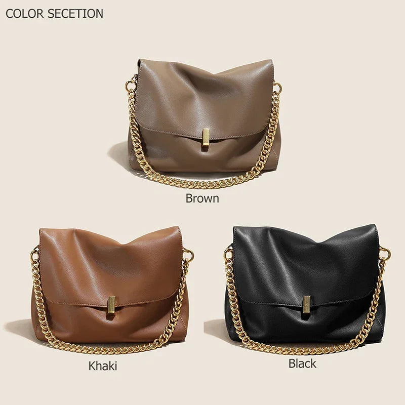 Genuine Leather Chain Shoulder Bag for Women – Luxury Crossbody Tote