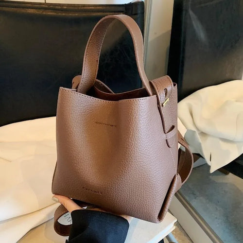PU Leather Bucket Bag Women Shoulder Crossbody Handbag