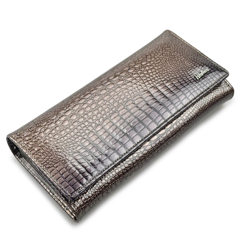 Alligator Embossed Genuine Leather Long Wallet for Women