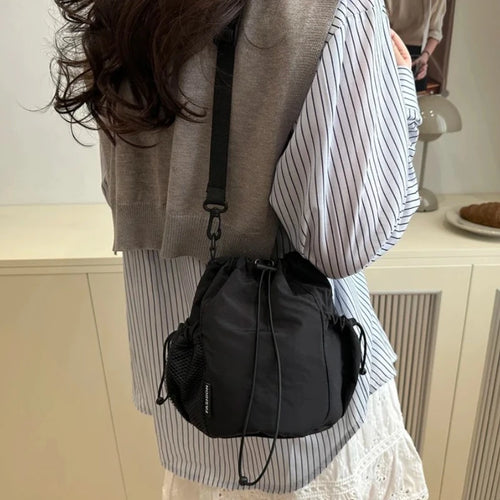 Nylon Drawstring Bucket Bag – Women's Lightweight Crossbody