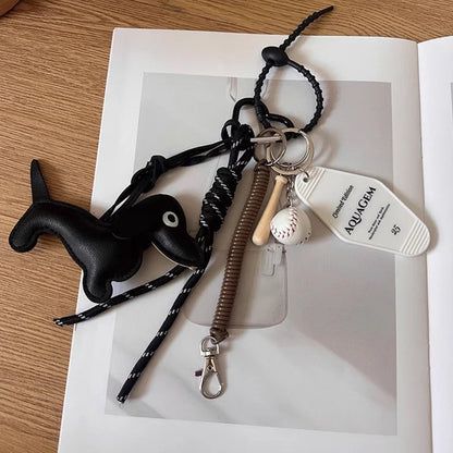 Dachshund Leather Keychain with Braided Rope & Hotel Tag