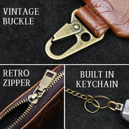 Leather Key Holder Organizer Wallet with Zipper