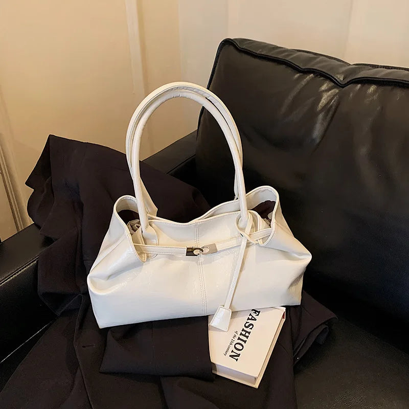 Large Capacity Pleated Leather Tote Bag for Women