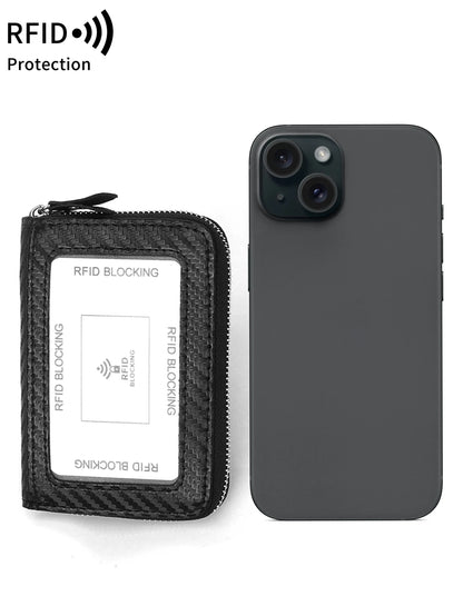 RFID Blocking Carbon Fiber Zipper Card Wallet – Accordion Organizer
