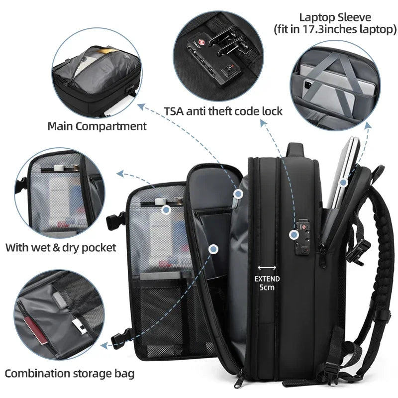 Vacuum Compression Travel Backpack – 17" Laptop, Large Capacity