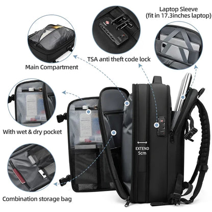 Vacuum Compression Travel Backpack – 17" Laptop, Large Capacity
