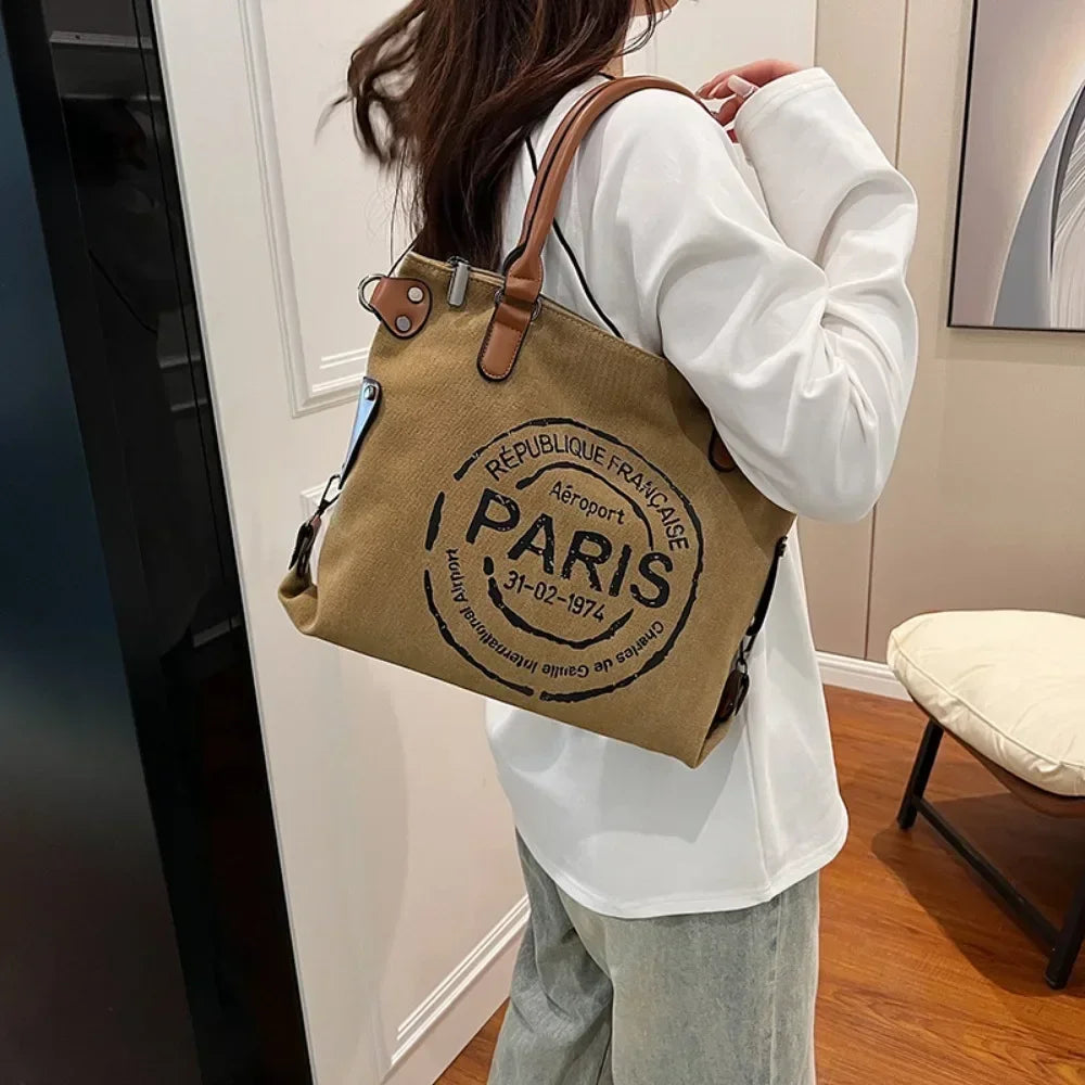 Vintage Paris Canvas Tote Bag – Large Crossbody Shoulder Bag