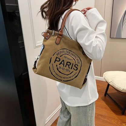 Vintage Paris Canvas Tote Bag – Large Crossbody Shoulder Bag