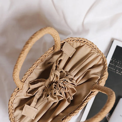Straw Bucket Bag for Women – Handmade Bohemian Beach Tote