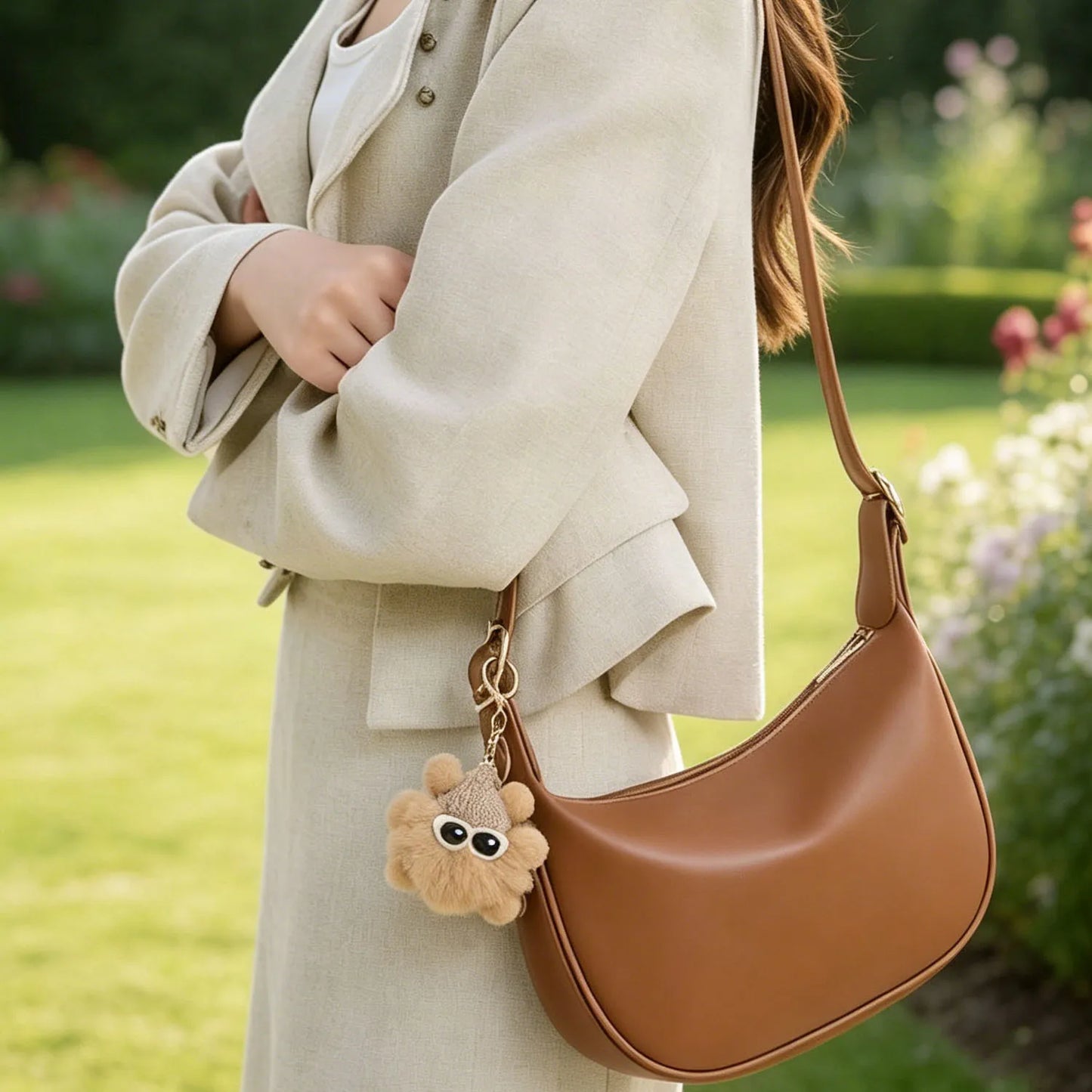 Dumpling Shoulder Bag – Women's Minimalist Crossbody with Charm