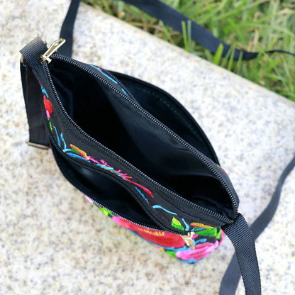 Embroidered Canvas Crossbody Bag – Ethnic Floral Shoulder Bag
