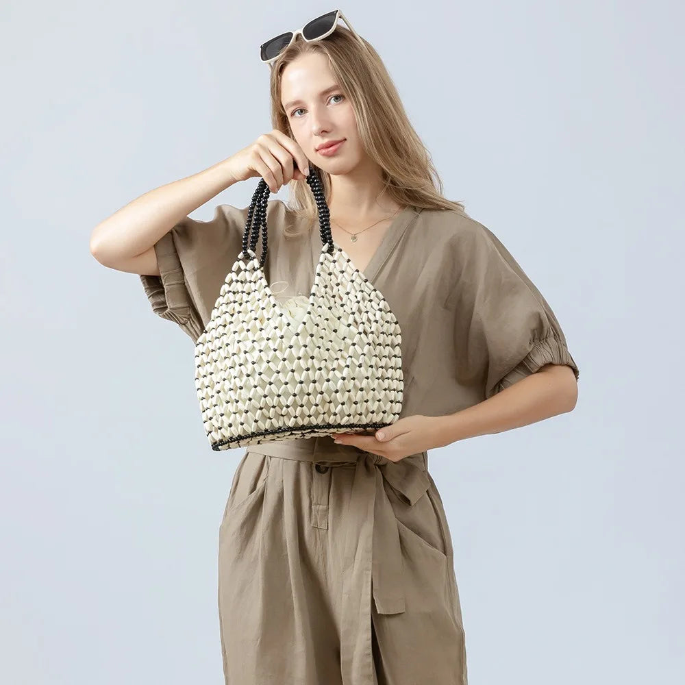 Wood Bead Tote Bag – Women's Handwoven Beach Handbag