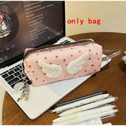 Cute 3d Wing Star Pencil Case Large Capacity Student Pen Bag Kawaii Canvas Stationery Storage