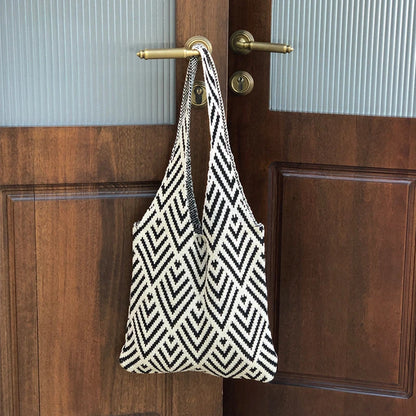 Knitted Tote Bag for Women – Boho Shoulder Bag with Phone Pouch