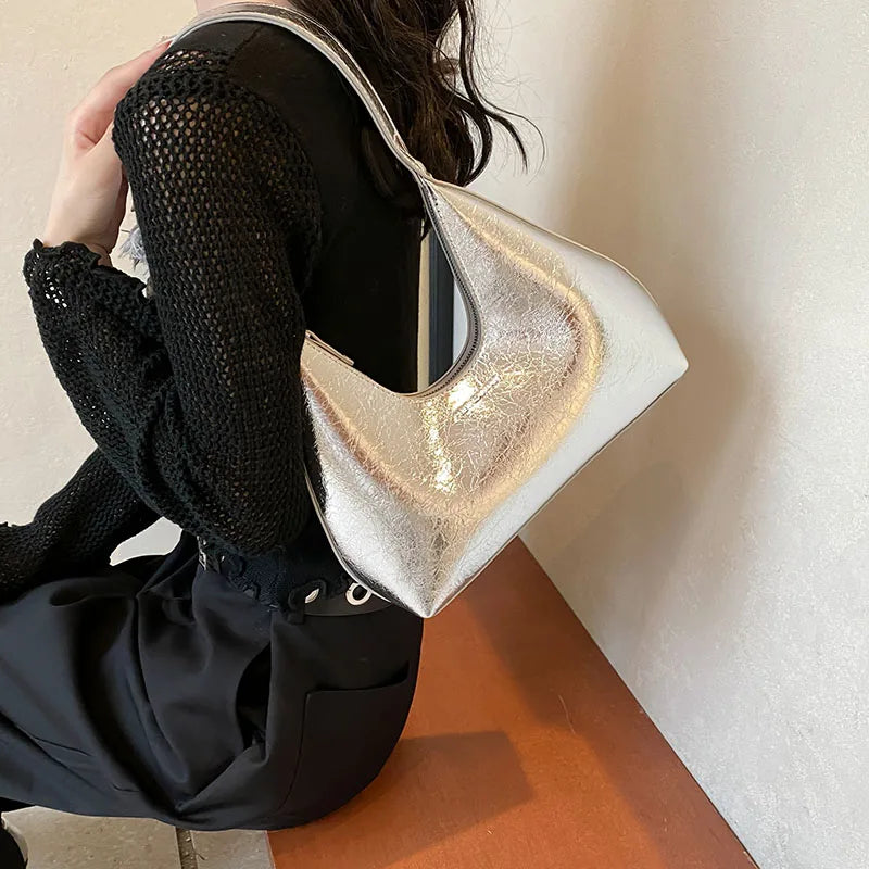 Moods French Style Single Shoulder Bags Women Dazzling Color Patent Leather Underarm Bag Luxury