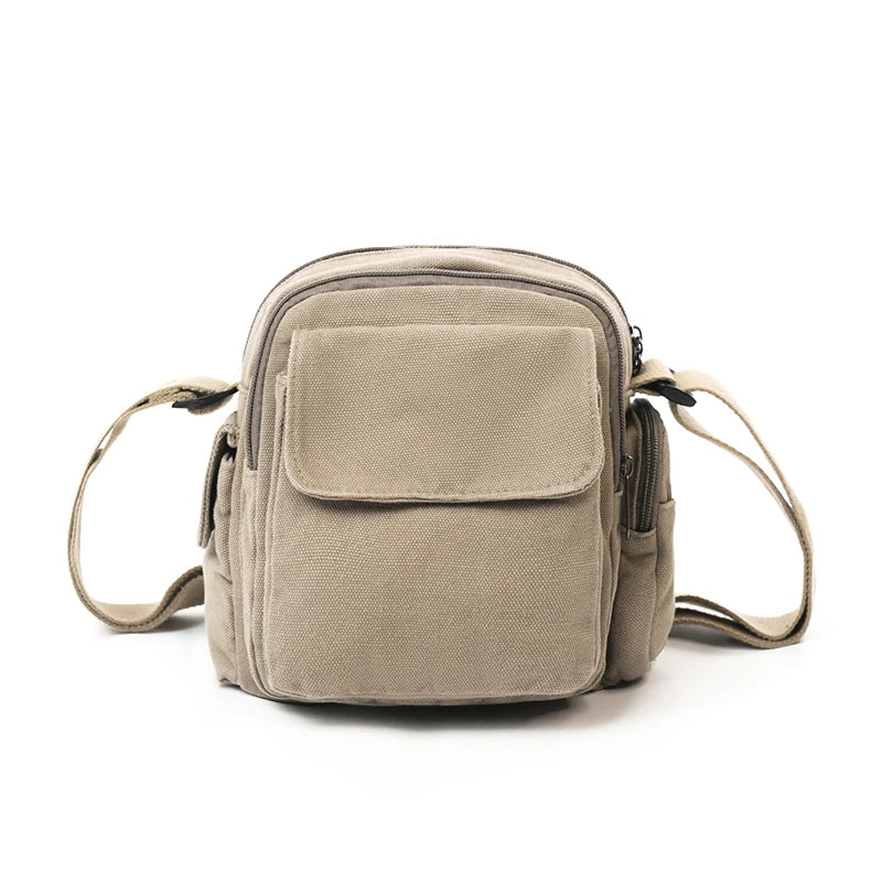 Mini Canvas Crossbody Bag for Women – Multi-Pocket Shoulder Purse
