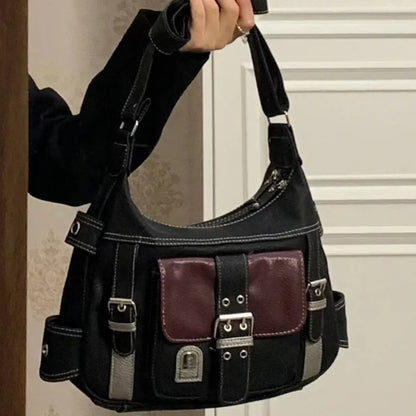 Y2K Vintage PU Leather Crossbody Bag – Large Hip Hop Messenger Handbag