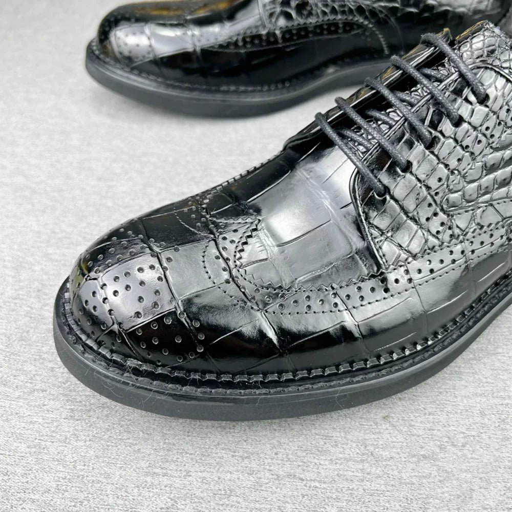Crocodile Leather Men's Derby Brogue Shoes – Luxury Lace-Up
