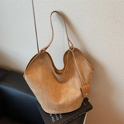 Suede Shoulder Tote Bag – Retro Large Capacity Women's Handbag
