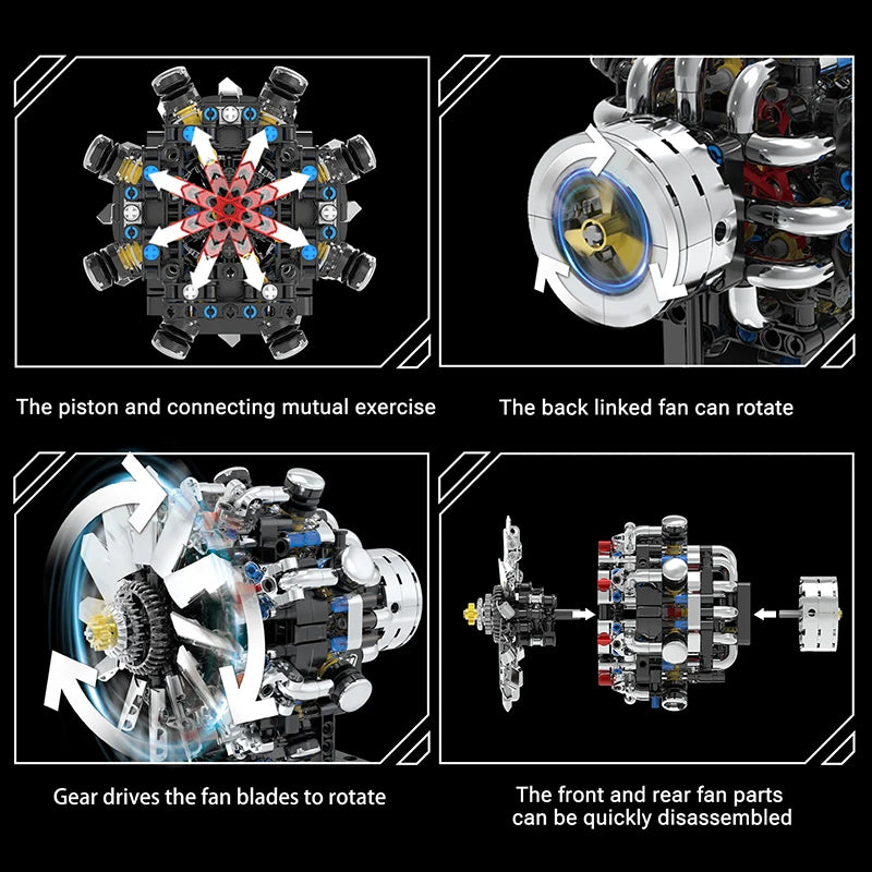Motorized Aircraft V8 Engine Building Blocks Set – 478 & 558 Pcs