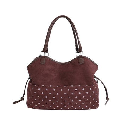 Vintage Polka Dot Tote Bag with Charm – Large Capacity