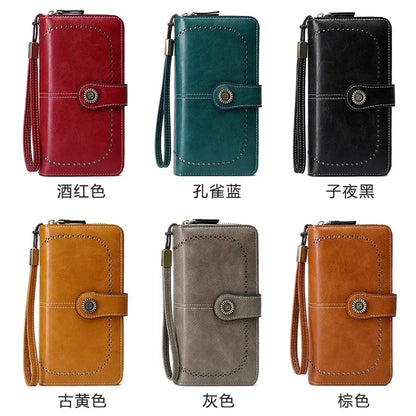 RFID Blocking Women's Leather Wallet – Large Zipper Clutch with 23 Card Slots