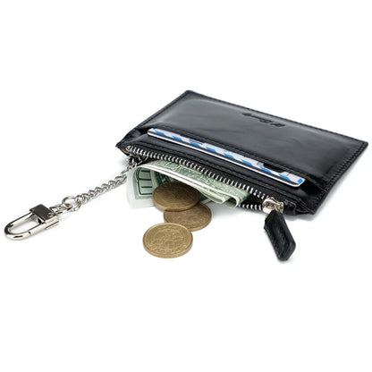 Leather Coin Purse Women's Wallet with Zipper, Cards & Key Ring