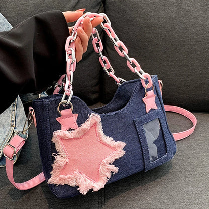 Denim Crossbody Shoulder Bag – Multi-Pocket Women's Purse