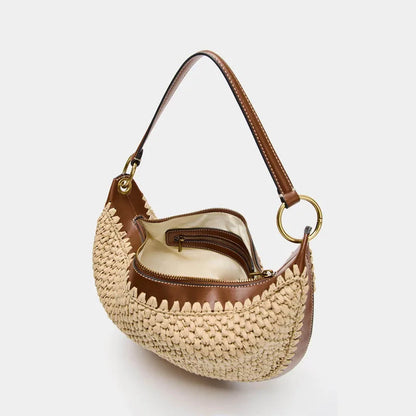 Crescent Shoulder Bag – Women's Woven Straw Hobo Bag for Beach & Vacation