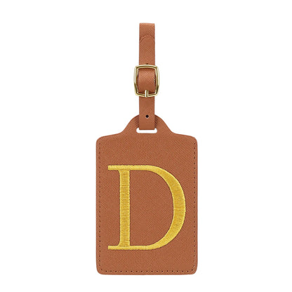 Personalized Initial Luggage Tag – Brown PU Leather Monogram Suitcase Label