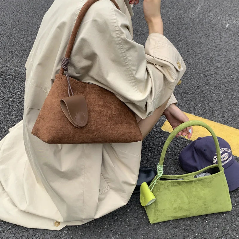 Retro Suede Shoulder Bag for Women – Luxury Underarm Handbag