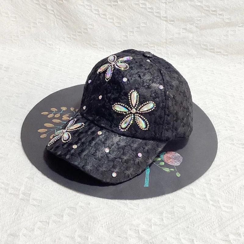 Summer Women S Lightweight Office Lady Lace Baseball Cap Embroidered Flowers Mesh Ventilation Sun