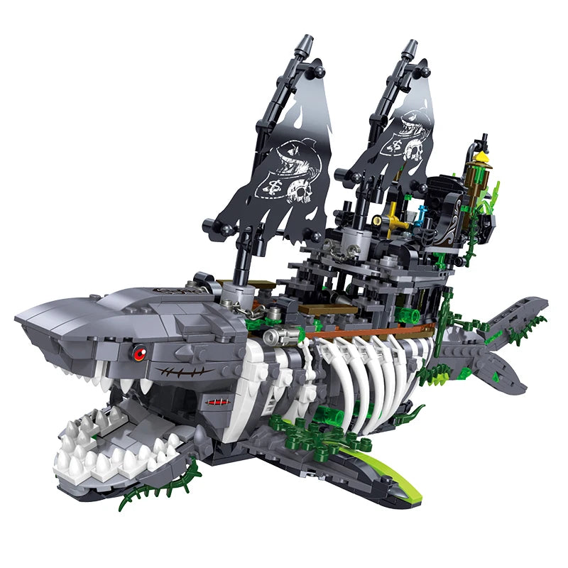Pirate Shark Ship Building Blocks Set – 1151pcs Ghost Sea Monster MOC