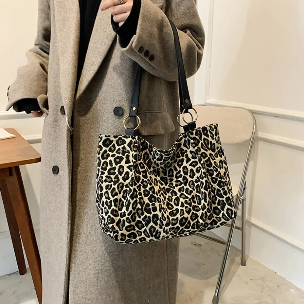 Tote Bags Shopping Travel Canvas Women Popular Handbags Large Capacity Leopard Shoulder