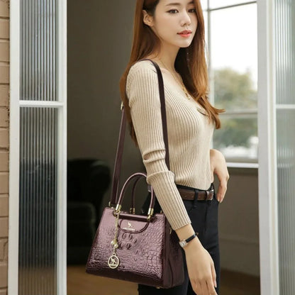 Crocodile Pattern Leather Handbag – Women's Large Capacity Shoulder Bag