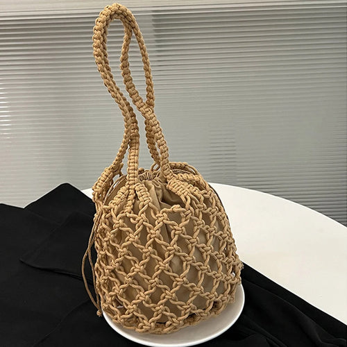 Straw Woven Bucket Bag for Women – Boho Beach Handbag