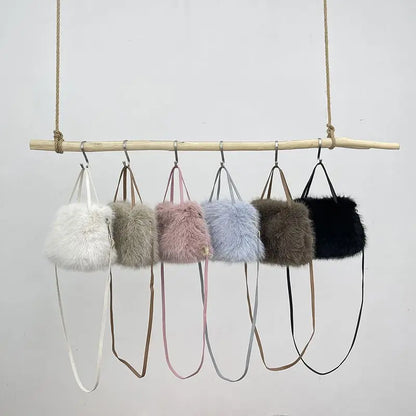 Faux Fur Plush Crossbody Bag – Korean Style Pearl Chain Handbag