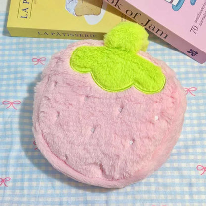 Cute Strawberry Plush Makeup Bag – Large Capacity Travel Cosmetic Pouch