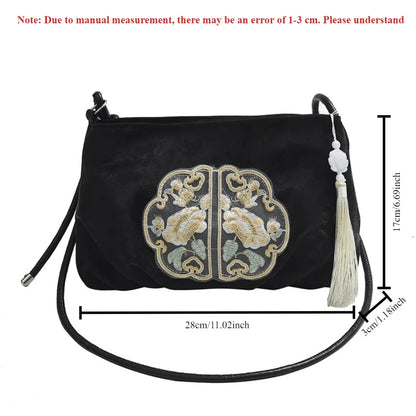 Chinese Embroidery Tote Bag – Soft Satchel with Tassel & Rope Handle