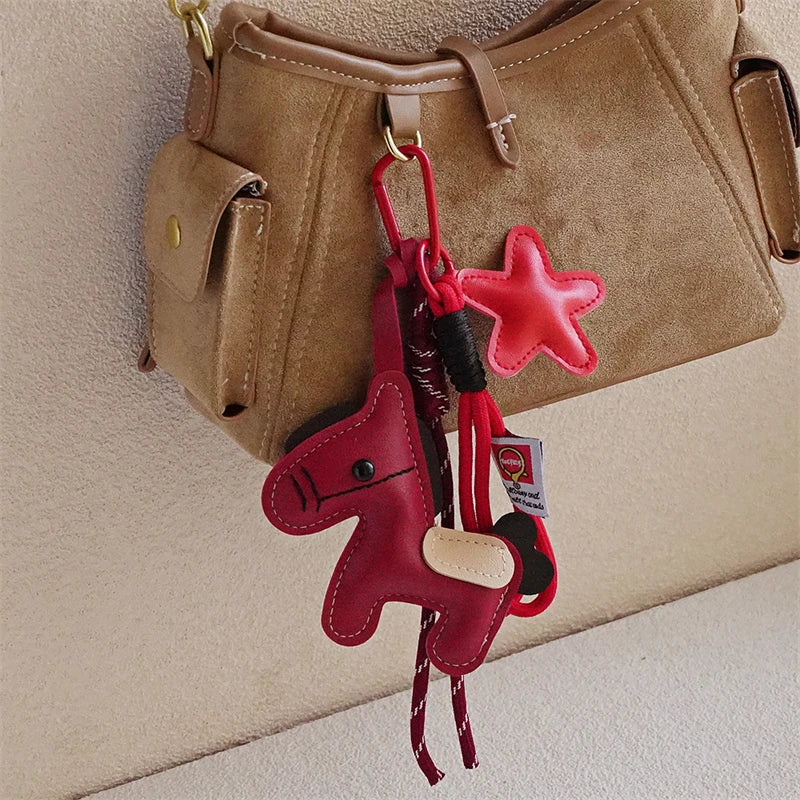 Leather Pony Bag Charm Keychain – Cute Horse Phone Strap for Women