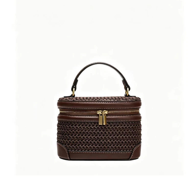 Woven Box Bag – Women's Retro PU Leather Top Handle Handbag