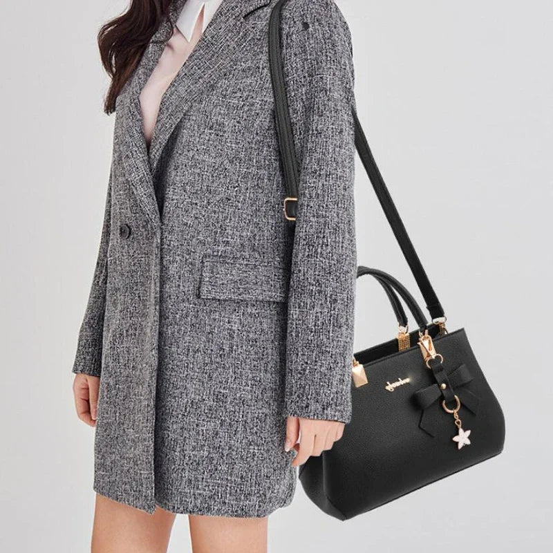 Women's Designer Handbag – Bow Accent & Star Charm Tote