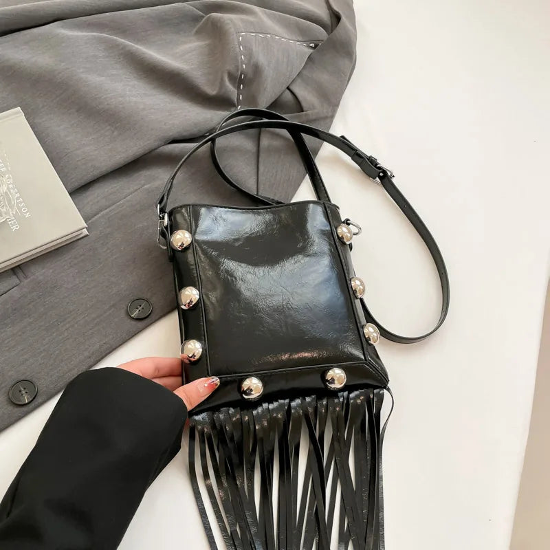 Tassel Rivet Shoulder Bag for Women – Compact Phone Purse