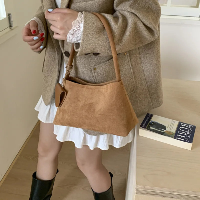 Retro Suede Shoulder Bag for Women – Luxury Underarm Handbag